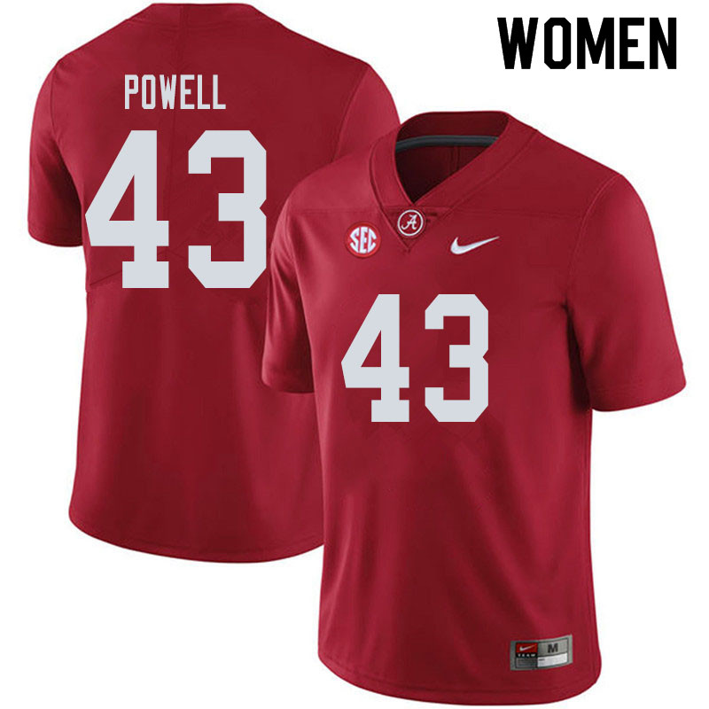 Alabama Crimson Tide Women's Daniel Powell #43 Crimson NCAA Nike Authentic Stitched 2019 College Football Jersey ZF16M41CK